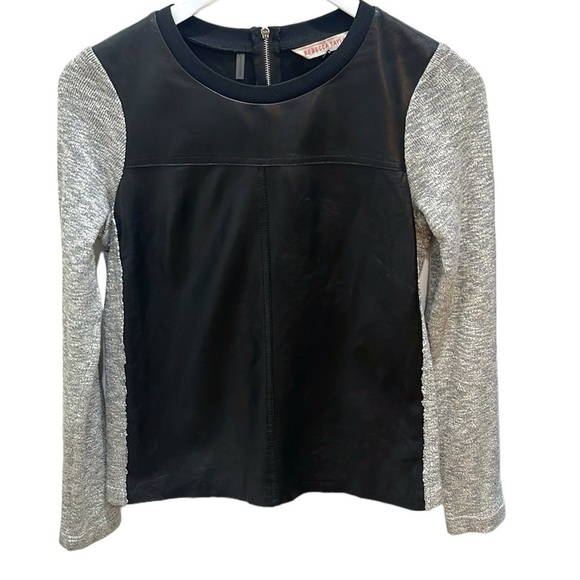 Rebecca Taylor Sweaters - Rebecca Taylor Lamb Leather Knit Crew Neck Sweater Black Grey SZ XS